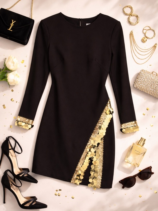 Vince Camuto Dresses & Skirts - Vince Camuto Black Gold Sequin Mini Dress NWT Holiday Party NYE Size 8